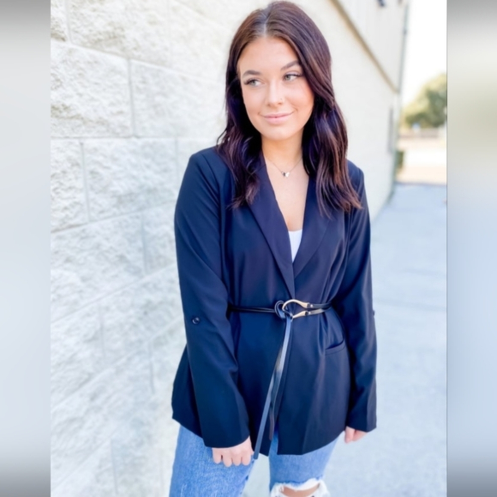 White birch belted blazer